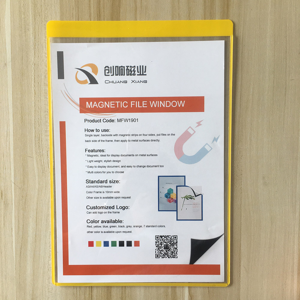 Colorful screen printed PVC plastic Toploader punchable,magnets/silicone glue Wall Mount movable document holder magnet